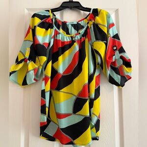 Karlie Red Yellow Black Abstract Blouse